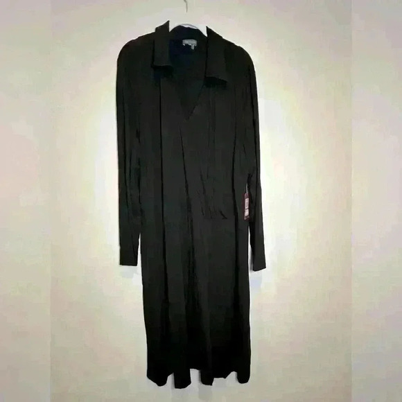 NWT Vince Camuto Black Rayon Blend Midi Dress Snap Wrap Top Size 3X - Picture 1 of 10
